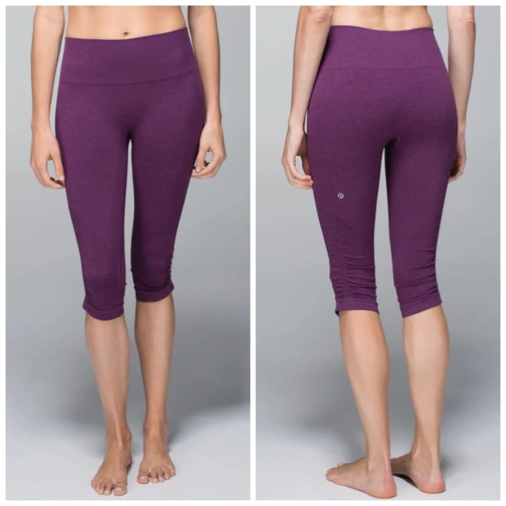 Lululemon The Flow Compression Ruched Crop II Thights Heathered Berry Yum Size 4